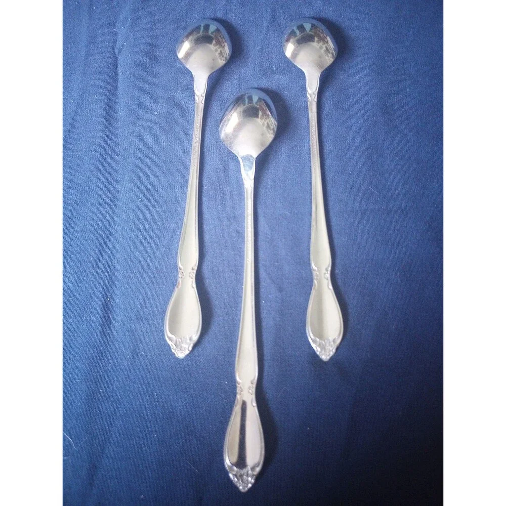 3 Pc. Oneida Community Stainless Steel Iced Tea Spoons Chatelaine Pattern Glossy